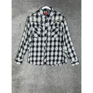 Patron Cito Western Pearl Snap Shirt Mens XL Black White Embroidered Rockabilly